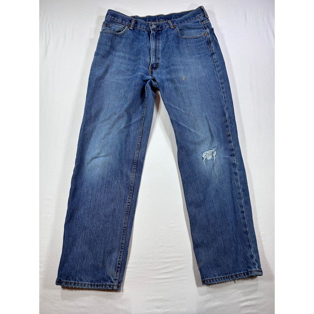 Levis 550 Relaxed Fit Tapered Leg Jeans Mens 36x32 Medium Wash Distressed Denim